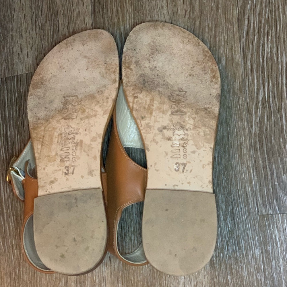 SianoviaRoma Positano Italian Leather Caramel Brown Leather Sandals Gold Buckle - Picture 9 of 9